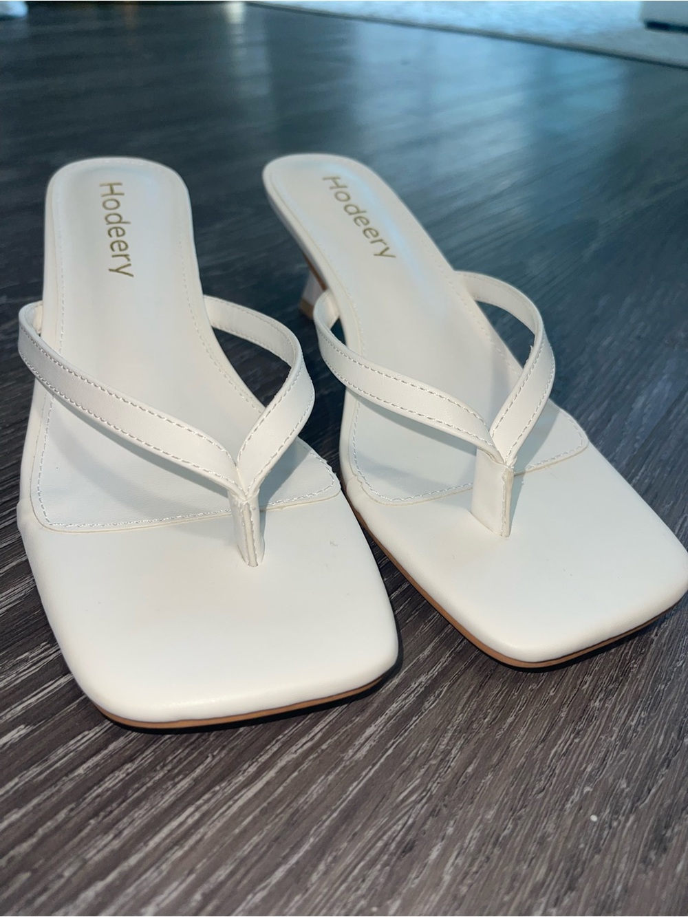 White Square-Toe Thong Sandal